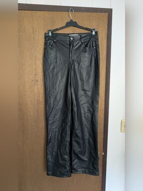 Zara Black Faux Leather Wide-Leg Pants
